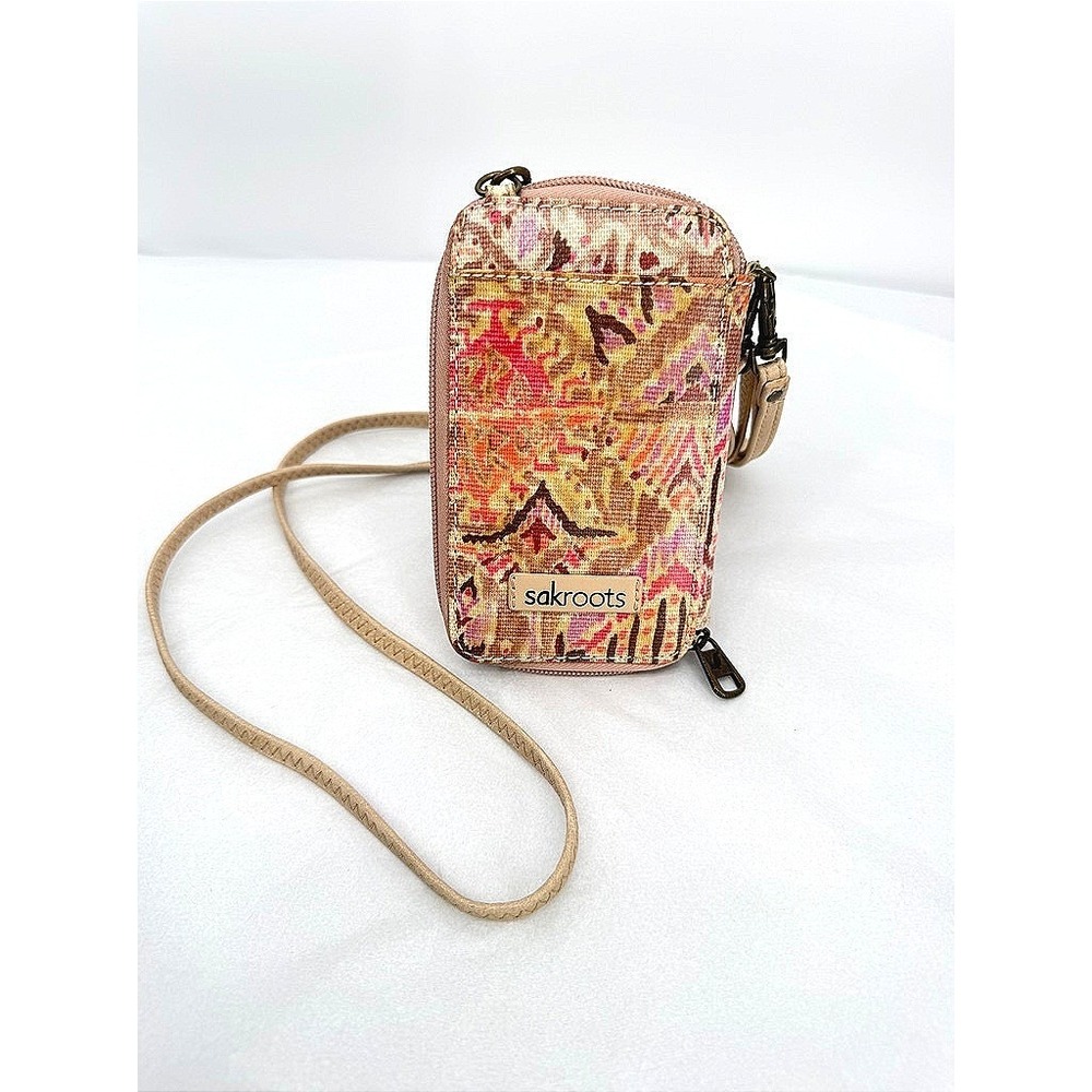 Sakroots Smartphone Crossbody Wallet Wristlet Pink Ikat Travel Abstract Boho